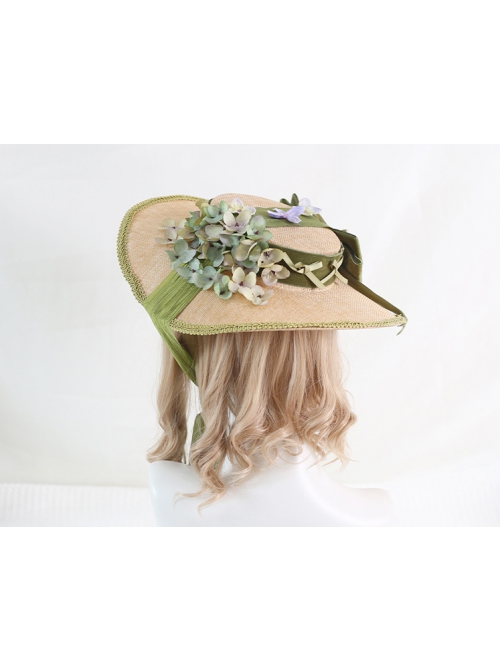 Classic Lolita Retro French Pastoral Style Exquisite Flowers Grape Decoration Ribbon Bow Knot Flat Hat