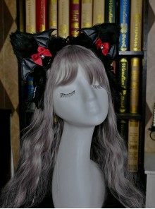 Dark Halloween Series Bat-Shaped Design Cut Bell Bow Knots Lace Decoration Classic Lolita Cat Ear Headband