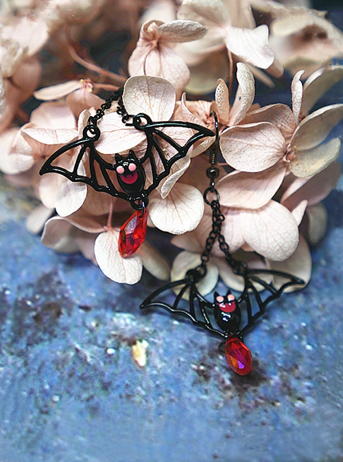 Halloween Series Exquisite Black Bat Design Crystal Pendant Decoration Classic Lolita Earring