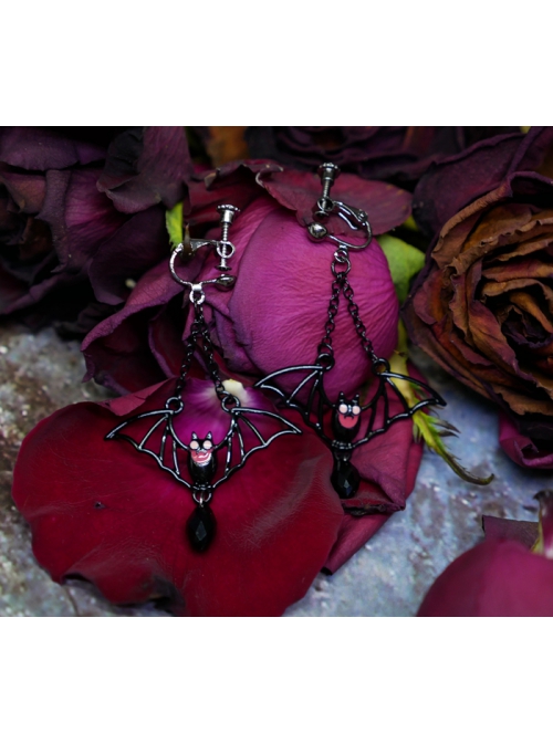 Halloween Series Exquisite Black Bat Design Crystal Pendant Decoration Classic Lolita Earring