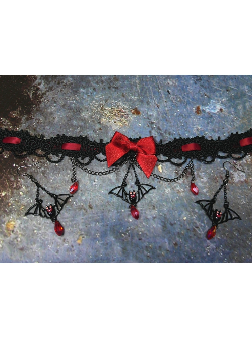 Halloween Series Exquisite Black Bat Design Crystal Pendant Decoration Classic Lolita Earring