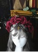 Gothic Style Dark Demon Horns Shape Three-Dimensional Flower Decoration Cross Bead Chain Lolita Headband