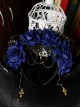 Gothic Style Dark Demon Horns Shape Three-Dimensional Flower Decoration Cross Bead Chain Lolita Headband