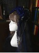 Gothic Style Dark Demon Horns Shape Three-Dimensional Flower Decoration Cross Bead Chain Lolita Headband