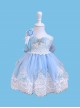 Blue Ornate Jacquard Embroidery Lace Trim Jewelry Bow Knot Decorative Flower Bow On The Back Classic Lolita Kid Dress