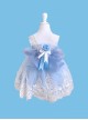 Blue Ornate Jacquard Embroidery Lace Trim Jewelry Bow Knot Decorative Flower Bow On The Back Classic Lolita Kid Dress