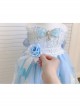 Blue Ornate Jacquard Embroidery Lace Trim Jewelry Bow Knot Decorative Flower Bow On The Back Classic Lolita Kid Dress