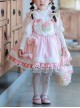 Plush Tulip Pattern Decoration Polka-Dot Hem Pleated Bow Knot Classic Lolita Pink Cute Suspender Dress