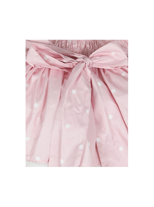 Plush Tulip Pattern Decoration Polka-Dot Hem Pleated Bow Knot Classic Lolita Pink Cute Suspender Dress