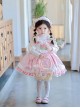 Plush Tulip Pattern Decoration Polka-Dot Hem Pleated Bow Knot Classic Lolita Pink Cute Suspender Dress