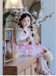 Plush Tulip Pattern Decoration Polka-Dot Hem Pleated Bow Knot Classic Lolita Pink Cute Suspender Dress