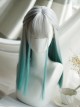 Trendy Green Gradient Long Straight Hair Silver Gray Air Bangs Decoration Classic Lolita Long Wig