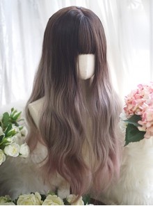 Classic Lolita Gray-Brown Gradient Natural Long Curly Hair Air Bangs Long Wig