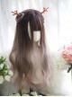 Classic Lolita Gray-Brown Gradient Natural Long Curly Hair Air Bangs Long Wig