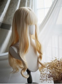 Light Blonde Natural Wavy Curls Air Bangs Decoration Classic Lolita Princess Long Curly Hair Wig