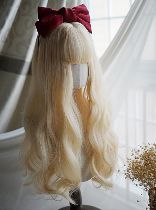 Light Blonde Natural Wavy Curls Air Bangs Decoration Classic Lolita Princess Long Curly Hair Wig