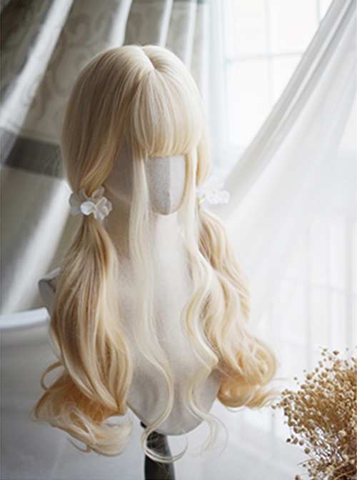 Light Blonde Natural Wavy Curls Air Bangs Decoration Classic Lolita Princess Long Curly Hair Wig