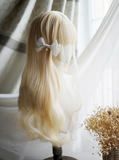 Light Blonde Natural Wavy Curls Air Bangs Decoration Classic Lolita Princess Long Curly Hair Wig