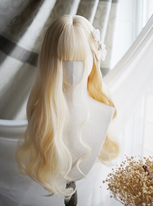 Light Blonde Natural Wavy Curls Air Bangs Decoration Classic Lolita Princess Long Curly Hair Wig