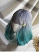 Natural Blue Purple Gradient Short Curly Hairstyle Classic Lolita Wavy Hair Wig