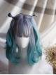Natural Blue Purple Gradient Short Curly Hairstyle Classic Lolita Wavy Hair Wig