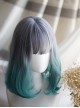 Natural Blue Purple Gradient Short Curly Hairstyle Classic Lolita Wavy Hair Wig