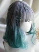 Natural Blue Purple Gradient Short Curly Hairstyle Classic Lolita Wavy Hair Wig