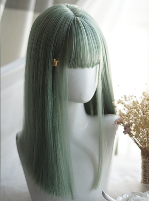 Classic Lolita Fashionable Green Long Straight Hair Natural Air Bangs Wig