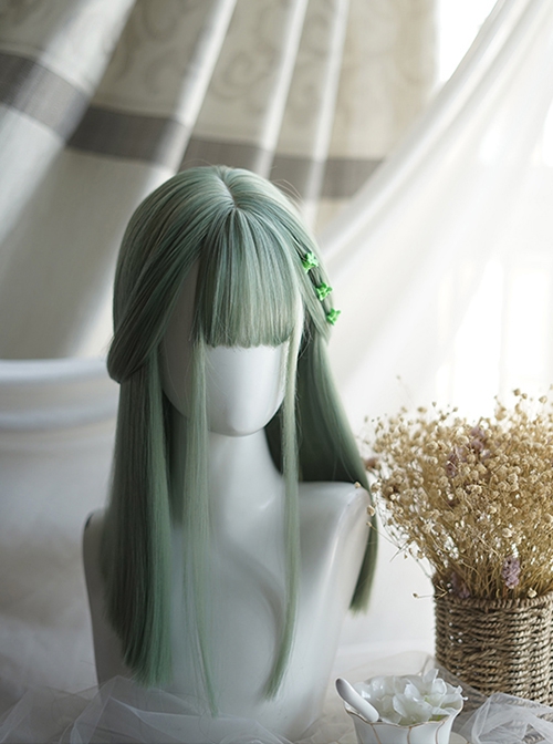 Classic Lolita Fashionable Green Long Straight Hair Natural Air Bangs Wig