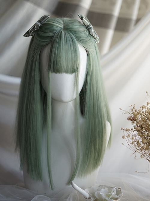 Classic Lolita Fashionable Green Long Straight Hair Natural Air Bangs Wig