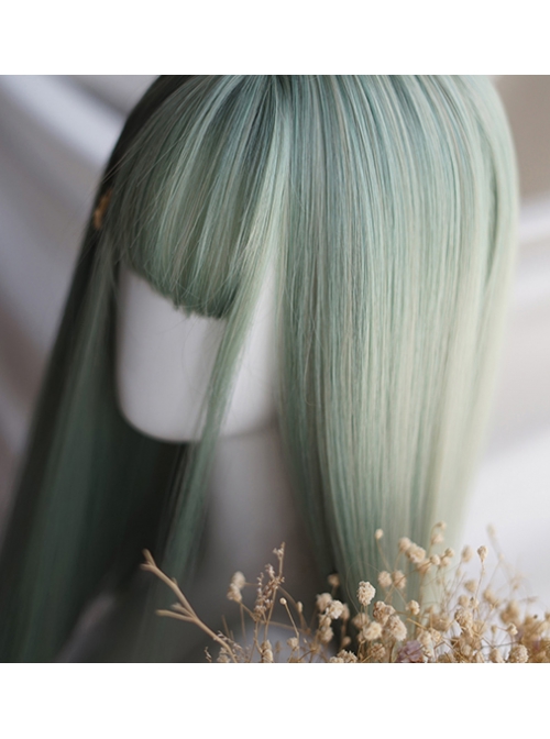 Classic Lolita Fashionable Green Long Straight Hair Natural Air Bangs Wig