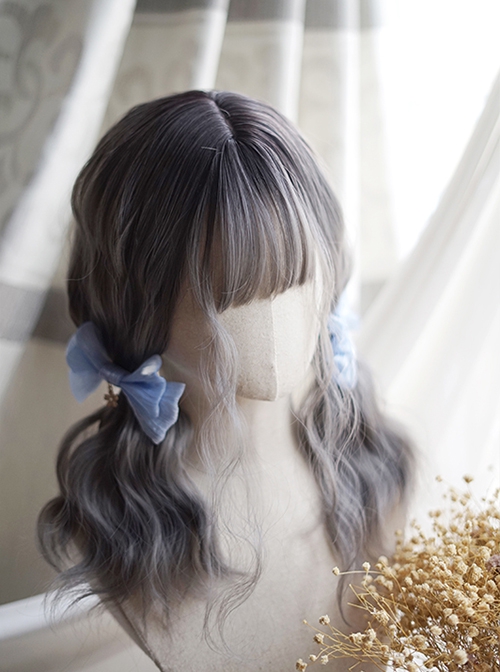 Cute Wavy Curly Hair Gray Gradient Short Hair Classic Lolita Air Bangs Short Wig