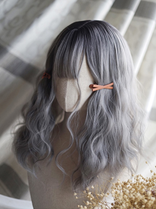 Cute Wavy Curly Hair Gray Gradient Short Hair Classic Lolita Air Bangs Short Wig