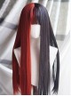 Classic Lolita Red And Black Stitching Fashion Long Straight Hair Air Bangs Decoration Long Wig