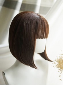 Cute Japanese Inner Buckle Short Hair Daily Natural Air Bangs Classic Lolita Brown Wig