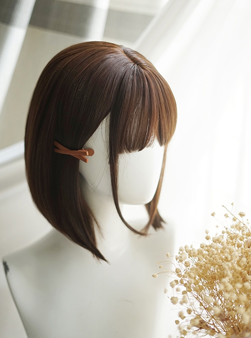 Cute Japanese Inner Buckle Short Hair Daily Natural Air Bangs Classic Lolita Brown Wig