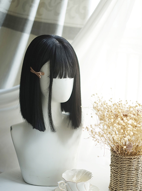 Natural Classic Black Straight Hair Air Bangs Lolita Short Wig