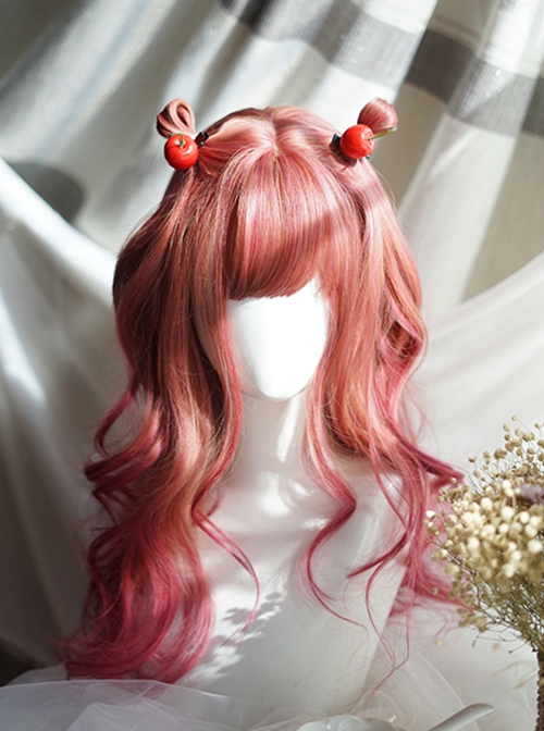 Cute Natural Red Gradient Wavy Curl Long Hair Classic Lolita Wig