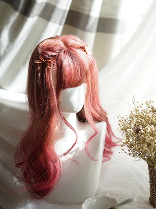 Cute Natural Red Gradient Wavy Curl Long Hair Classic Lolita Wig