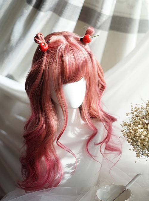 Cute Natural Red Gradient Wavy Curl Long Hair Classic Lolita Wig