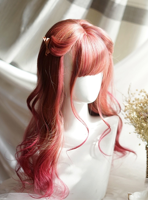 Cute Natural Red Gradient Wavy Curl Long Hair Classic Lolita Wig