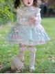 Cute Bear Pattern Print Plush Ball Crinkled Bow Trim Irregular Hem Sweet Lolita Kid Princess Slip Dress