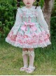 Pink Strawberry Cake Cute Rabbit Pattern Print Pleated Bow Lace Decoration Classic Lolita Kid Dress