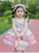 Pink Strawberry Cake Cute Rabbit Pattern Print Pleated Bow Lace Decoration Classic Lolita Kid Dress