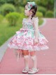 Pink Strawberry Cake Cute Rabbit Pattern Print Pleated Bow Lace Decoration Classic Lolita Kid Dress