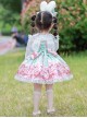 Pink Strawberry Cake Cute Rabbit Pattern Print Pleated Bow Lace Decoration Classic Lolita Kid Dress