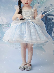 Castle Pattern Decoration Snowflake Sequins Ruched Lace Mesh Trim Classic Lolita Kid Princess Slip Dress