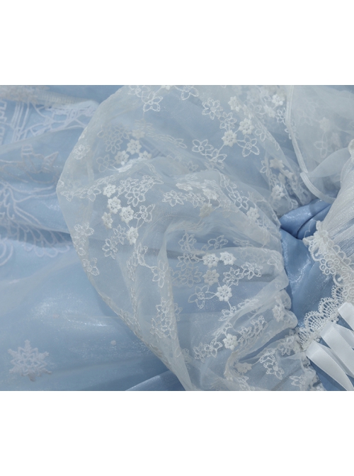 Castle Pattern Decoration Snowflake Sequins Ruched Lace Mesh Trim Classic Lolita Kid Princess Slip Dress