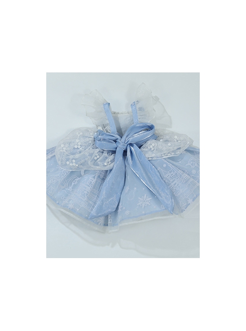 Castle Pattern Decoration Snowflake Sequins Ruched Lace Mesh Trim Classic Lolita Kid Princess Slip Dress