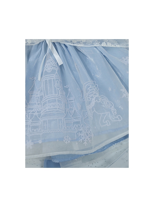 Castle Pattern Decoration Snowflake Sequins Ruched Lace Mesh Trim Classic Lolita Kid Princess Slip Dress